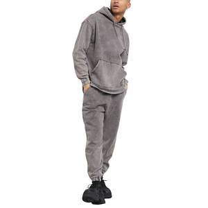 Ensemble de survêtements décontractés 2-en-1 pour hommes, personnalisés, légers, anti-plis, effet délavé, en tissu 100 % coton - Product Image 1
