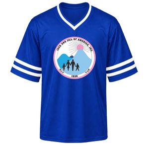 เสื้อเจอร์ซีย์กีฬาทีมคอวีปักลายตราสัญลักษณ์แจ็คแอนด์จิลสีน้ำเงินกรมท่า แขนสั้น แถบสีขาว เสื้อกีฬาแบบยูนิฟอร์ม - Product Image 1