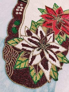 Embroidered Floral Table <b>Runner</b> Red Green White Poinsettia Pattern Traditional Home Decor <b>Washable</b> - Product Image 4