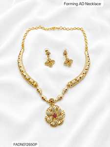 Indian 18K <b>Gold</b> Plated Brass Imitation Women's Trendy Lock Design Micro Insert Necklace <b>Set</b> Engagement Wedding Anniversary Party - Product Image 1