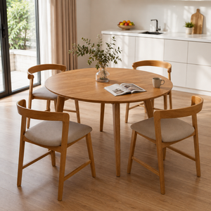 Ensemble de salle à manger rond en teck écologique de luxe ARTERRA, table moderne, chaises rembourrées pour la maison, la villa, le restaurant - Product Image 3