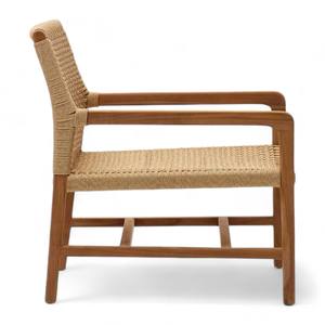 Fauteuil de salon moderne en teck, dossier en rotin tressé à la main, structure en bois massif, design scandinave, fauteuil de détente - Product Image 2