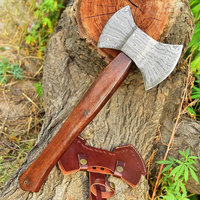 Hache à double tête en acier de Damas, style traditionnel, outil fait main, idéal pour le camping, la survie et les travaux utilitaires