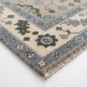 Tapis Oushak noué à la main, tapis en laine vintage à motifs floraux, bleu vert, style persan turc, tapis fait main - Product Image 3