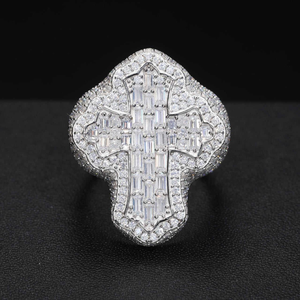 Luxury Moissanite Cross <b>Ring</b> Iced Out Baguette Round Cut <b>Statement</b> <b>Ring</b> Hip Hop Style <b>Silver</b> Jewelry Bold Design - Product Image 1