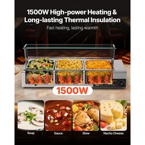 Scaldavivande Elettrico Commerciale in Acciaio Inox da 1500W con Coperchio in Vetro per Buffet e Attrezzature di Riscaldamento da Banco - Product Image 2