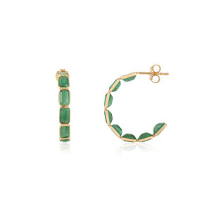 Pendientes de Aro en Forma de C con Esmeralda 100% Natural, Precio de Mayoreo, Más Vendidos, para Mujeres y Niñas, Oro Amarillo Real de 18K, Piedra de Nacimiento de Mayo - Product Image 3