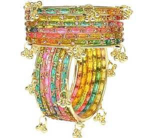 Fashionable gold plated pink glass Kashmiri pearl <b>bangles</b> with emerald cut for wedding and occasion, wholesale price - Product Image 4