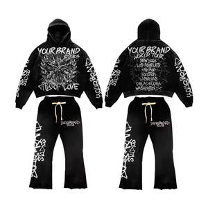 Ensemble de survêtement évasé personnalisé pour homme, style streetwear, avec impression 3D en relief, comprenant un sweat à capuche et un pantalon de jogging, à ourlet brut, motif graphique, décontracté - Product Image 6