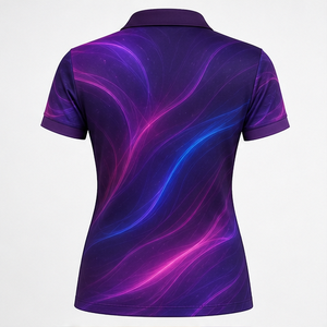 Custom Purple Magenta Neon Wave <b>Womens</b> <b>Polo</b> <b>Shirt</b> Quick Dry Breathable Short Sleeve Performance Uniform WPS-0738 - Product Image 3