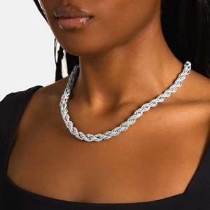 <b>Rope</b> <b>Chain</b> Necklace 925 Sterling Silver Rhodium Plated Stone Hiphop Style Unisex Wedding Gift Everyday Wear - Product Image 1
