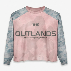 Soft 190 GSM cotton fabric <b>long</b> sleeve <b>tshirt</b> pink chest camo sleeve panels distressed screen print logo 100% cotton T-shirt - Product Image 1