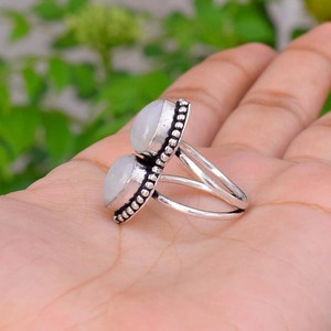 Anillo de piedra lunar, anillo de plata de ley 925, piedra lunar arcoíris natural, joyería de boda - Product Image 4