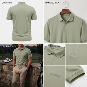 เสื้อโปโลสีเขียวเซจสำหรับผู้ชาย ปักโลโก้ได้  สีพื้นเรียบง่าย ผ้าปิเก้  เสื้อกอล์ฟ  เสื้อผ้าลำลอง  เสื้อยูนิฟอร์มธุรกิจ - Product Image 4