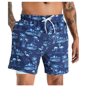 SELF INDUSTRIES SN-794 Drawstring Mid-Rise Men's <b>Knee</b>-Length Casual Shorts with Pockets Polyester/Cotton Blend Breathable - Product Image 1