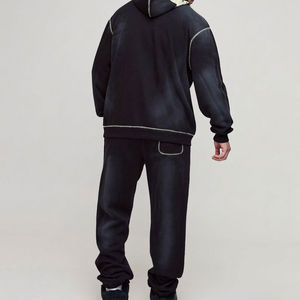 High Quality Men's Sweatsuit Set Cotton Fleece Contrast <b>Stitching</b> Printing & Embroidery Logo Men's Casual Hoodies & Sweatpants - Product Image 2
