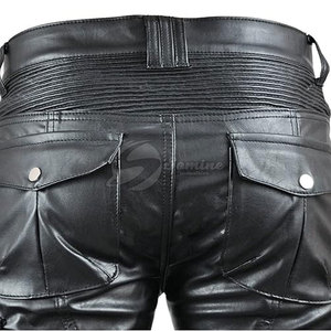 กางเกงหนังขี่มอเตอร์ไซค์ผู้ชายคุณภาพสูง สีพื้น ขายดี กางเกงหนังขี่มอเตอร์ไซค์ผู้ชายสไตล์สตรีทแวร์ - Product Image 5
