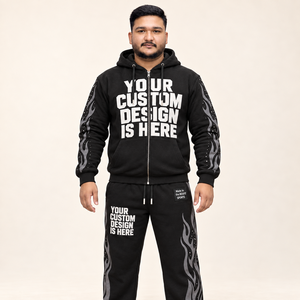 Custom Unisex Full <b>Zip</b> <b>Hooded</b> Tracksuit Graphic Print Sleeve Jogger Pants Heavyweight Fleece Streetwear Two Piece Set - Product Image 1
