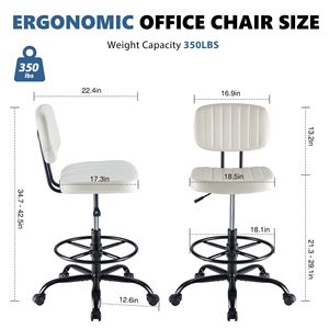 Chaise de bureau réglable en hauteur avec dossier en cuir PU, tabouret roulant, roulettes pivotantes à 360 degrés - Product Image 4