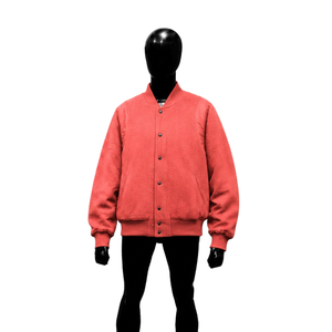 MENS CORAL STREETWEAR BOMBER VARSITY <b>JACKET</b> <b>Fleece</b> <b>Lining</b> Regular Fit Turn-down Collar Single Breasted Casual Autumn Wear LUXURY - Product Image 1