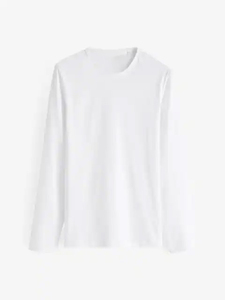 Men's <b>Long</b> <b>Sleeve</b> <b>T</b>-<b>Shirt</b> O-Neck Knitted Regular Fit Solid Color Casual <b>White</b> 100% Cotton Jersey Fabric - Product Image 1