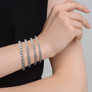 10k white gold round bezel lab grown diamond tennis bracelet gemstone link chain stylish jewelry modern classic design <b>gift</b> for - Product Image 2