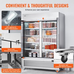Attrezzatura di Refrigerazione per Cucine Commerciali, Congelatore Verticale in Acciaio Inox da 44,21 Piedi Cubi, 2 Porte, 54,4 Pollici, Congelatore a Pozzetto - Product Image 6