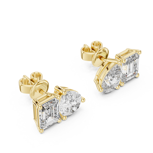 Boucles d'oreilles clous en or jaune avec diamants de laboratoire taille émeraude, double pierre, pour femme - Product Image 4