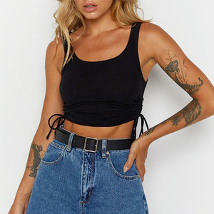 Camisetas sin mangas para mujer, tops cortos básicos de verano para chicas, camiseta sin mangas acanalada con dobladillo ajustable, atuendo informal de moda para entrenamiento, algodón - Product Image 6