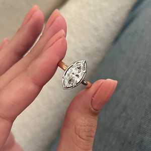 2 Carat Marquise Lab Grown Diamond <b>Unique</b> Prong Bezel Set Art Deco <b>Engagement</b> <b>Ring</b> , Two tone White Bezel , IGI Certified - Product Image 4