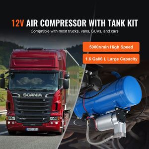 Sistema Compressore d'Aria a Bordo 12V, 6 Litri, Compressore per Pneumatici con Clacson da Treno, Pressione di Lavoro 120 psi - Product Image 3