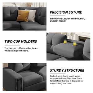 Divano Sezionale a L Reversibile Grande con Pouf Contenitore e Rivetti Decorativi, Design Salvaspazio per Dormitori, Appartamenti e Soggiorni - Product Image 4