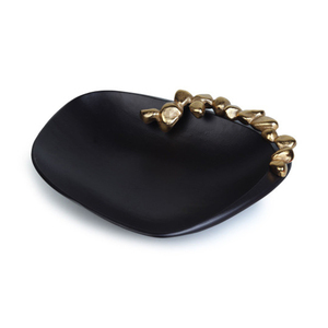 Bol de service en métal noir de luxe avec bordure texturée en imitation pépites d'or, élégante assiette décorative pour la décoration de la maison - Product Image 5
