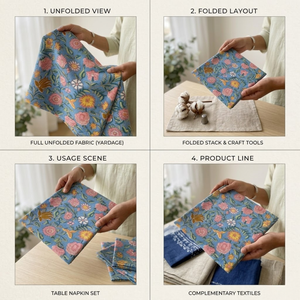 Tela de Algodón con Estampado Floral Multicolor en Azul Cielo |   Textil Artesanal Jaipuri de Verano para Vestidos Boho, Servilletas y Prendas - Product Image 5