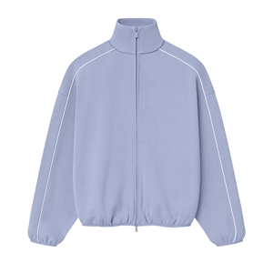 Oversized Fleece Zip-Up Jacket Solid Stand Collar Casual Unisex Regular Sleeve Breathable Autumn Knitted Top - Product Image 3