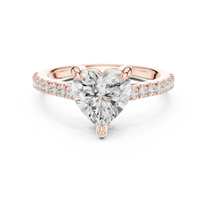 Anillo de Compromiso de Oro Rosa con Diamante Cultivado en Laboratorio con Corte Corazón, Anillo de Boda con Banda Pavé para Mujer, Joyería Fina Romántica - Product Image 1