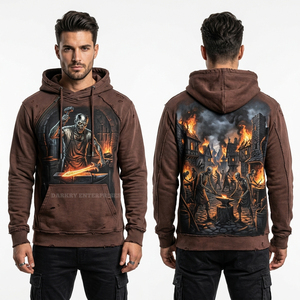 Sweat à capuche streetwear beige personnalisé pour homme, imprimé graphique squelette antique, en molleton épais délavé, effet vintage, fabricant - Product Image 4