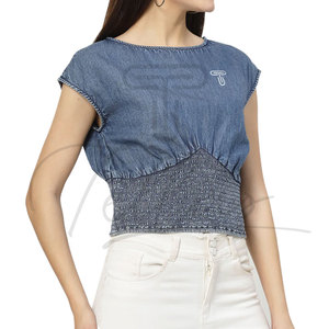 Vente flash : haut court en jean formel pour femmes, respirant, manches courtes, matière de haute qualité, automne - Product Image 2