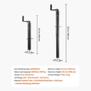 Martinetto a cavalletto per rimorchi con capacità di carico dinamica di 900 kg, maniglia verticale da 15 pollici e base rettangolare per rimorchi da carico e utility - Product Image 2