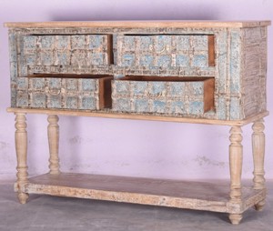 Mejor Colección: Mesa Consola de Madera Maciza Hecha a Mano con Cajones y Estante Inferior, Aparador Rústico Estilo Granja, Gabinete Antiguo con Arte del Himalaya - Product Image 1