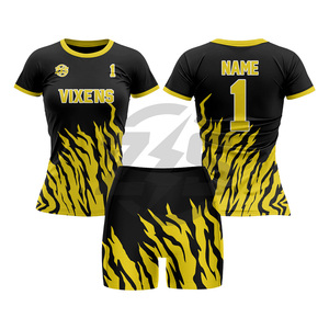 Ensemble de maillots de volley-ball pour femmes, impression par sublimation, rouge, vert, blanc, polyester respirant, uniforme pour femmes - Product Image 3