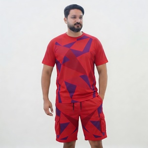 Men's Sporty Geometric Printed T-Shirt And Shorts <b>Set</b> Quick Dry <b>Knitted</b> Polyester Summer Outfit - Product Image 3
