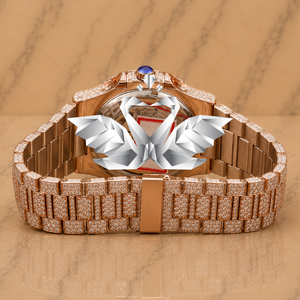 Luxury Full Pave Rose Gold Diamond Bracelet Watch Men Brown Dial Quartz Watch - Product Image 3