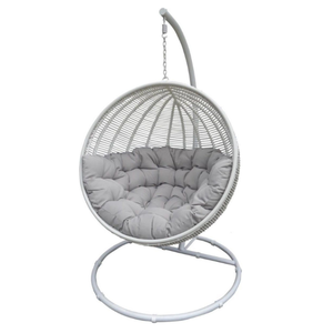 White PE Rattan <b>Hanging</b> Egg <b>Chair</b> with Gray Cushion Modern Outdoor Patio Swing Outdoor Indoor - Product Image 5