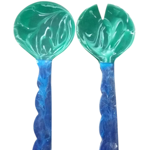 Premium Quality Handmade Resin <b>Salad</b> <b>Server</b> Set With Marble Texture Decorative <b>Salad</b> Spoon Fork Set Kitchenware Resin Cutlery - Product Image 5