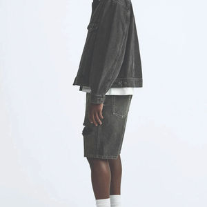 Shorts en jean délavé à l'acide, style streetwear décontracté pour homme, 100% coton, effet usé, coupe ample, respirant et séchage rapide - Product Image 6