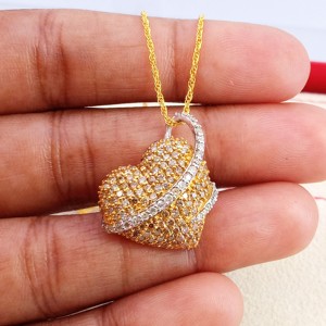 Collier pendentif cœur en dôme avec diamant naturel taille brillant 1,45 carats total, en argent sterling plaqué or, serti à griffes, tendance, pour femme, idéal pour mariage - Product Image 5