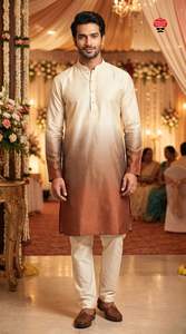 Vêtements ethniques indiens pour occasions spéciales et fêtes, Kurta en rayonne avec ensemble pyjama en coton Raymond, Kurta à prix bas pour mariages et festivals - Product Image 4