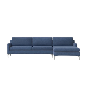 Canapé d'angle en forme de L (tissu bleu) avec chaise longue à droite et pieds en métal pour l'intérieur - Product Image 1