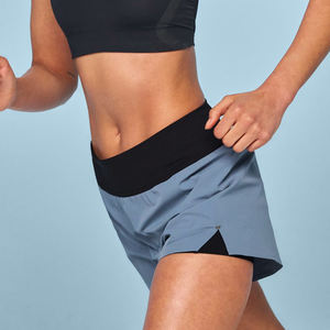 Shorts de sport respirants pour femmes, taille mi-haute, en molleton bleu avec boutons, en Spandex/Polyester, qualité supérieure - Product Image 3